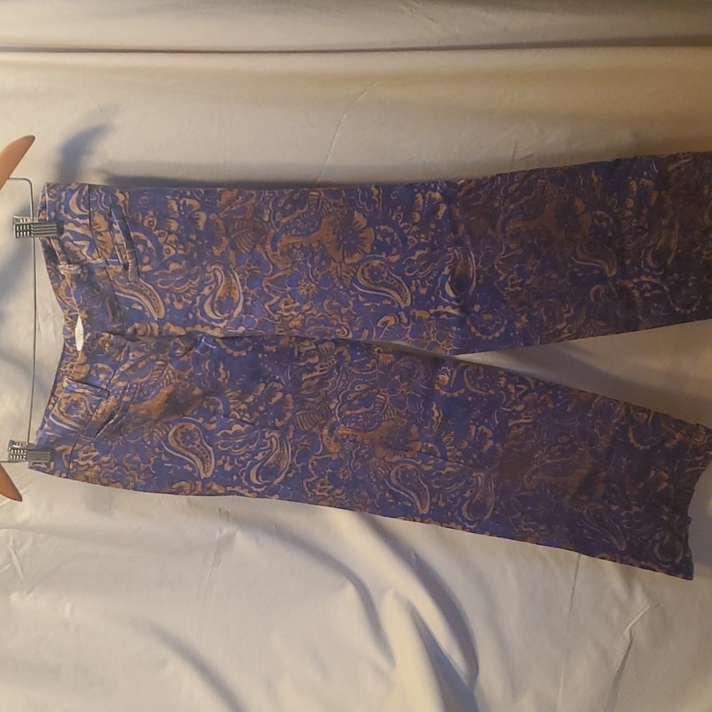 LOFT Wide Leg Pants in Blue and Brown Paisley